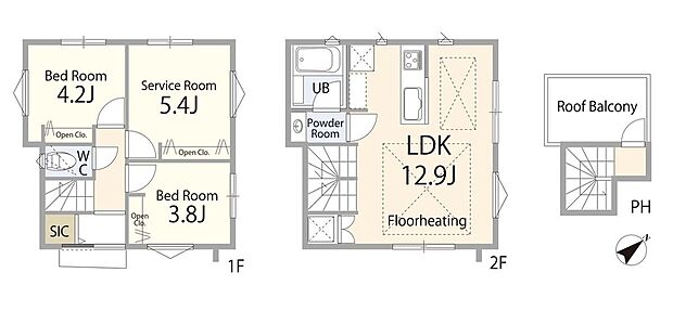 【間取図】収納や書斎にも使えるサービスルームを備えた2SLDK。夫婦ふたりの暮らしや、これから家族が増える方にもぴったりの間取り。