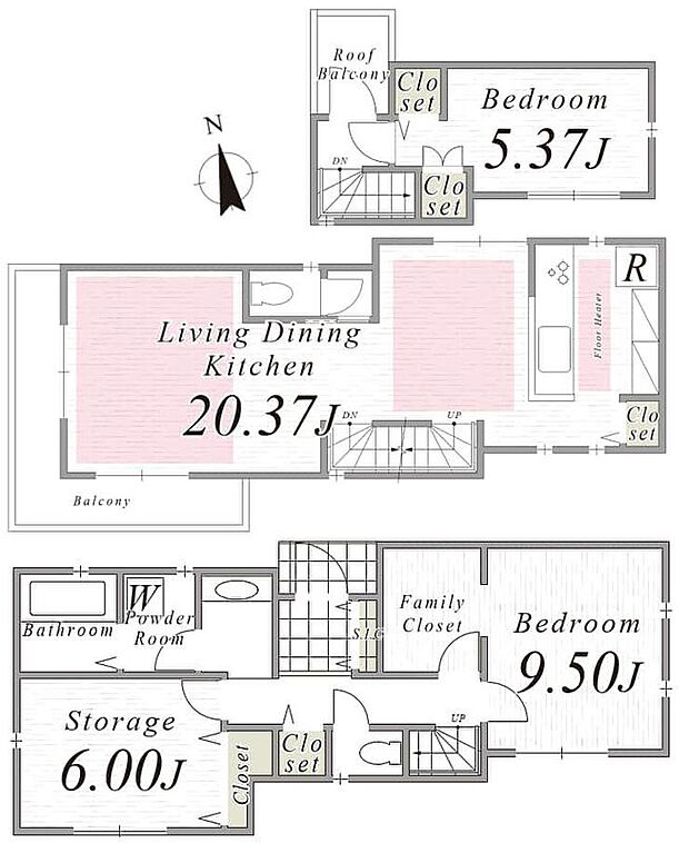 【間取図】20帖LDKと収納や書斎にも使えるサービスルームを備えた2SLDK。夫婦ふたりの暮らしや、これから家族が増える方にもぴったりの間取り。
