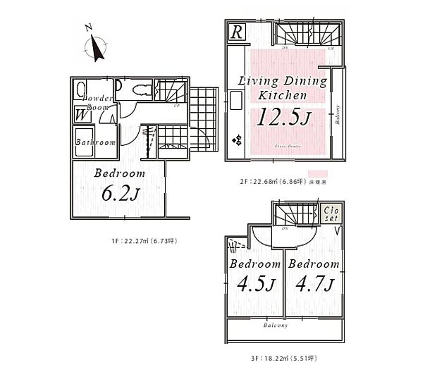 【間取図】家族の時間とプライベートを両立できる3LDK。リビングに自然と集まりながらも、それぞれの居場所を大切にできる間取りです。