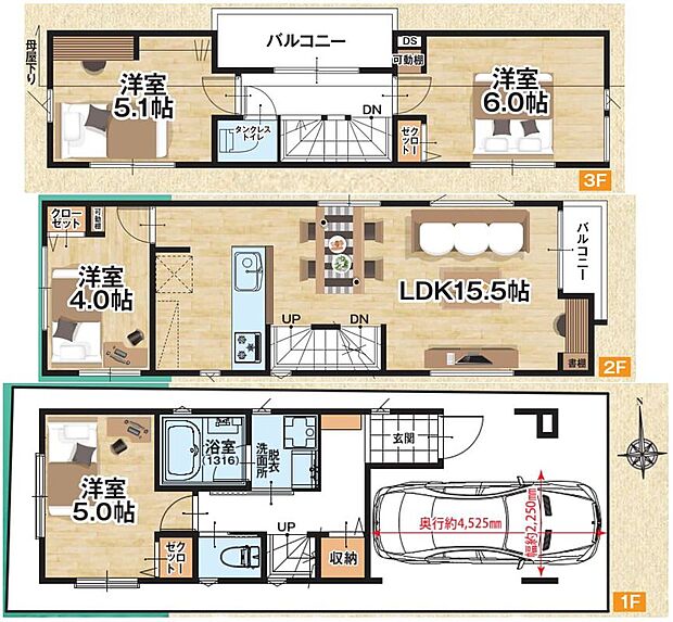 【間取図】広々リビングに加え、個室も充実した4LDKプラン。家族が増えてもゆとりを感じられる、暮らしやすさを考えた間取りです。