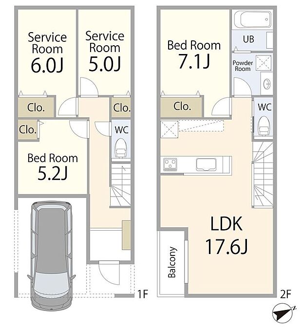 【2階建て参考プラン】建物プラン例:建物価格2500万円、建物面積105.09m2