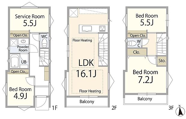 【間取図】家族が快適に暮らせる3LDK＋Sタイプ。充実の居住空間と豊富な収納で、ライフスタイルに合わせた使い方が楽しめます。