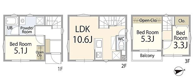【間取図】家族の時間とプライベートを両立できる3LDK。リビングに自然と集まりながらも、それぞれの居場所を大切にできる間取りです。