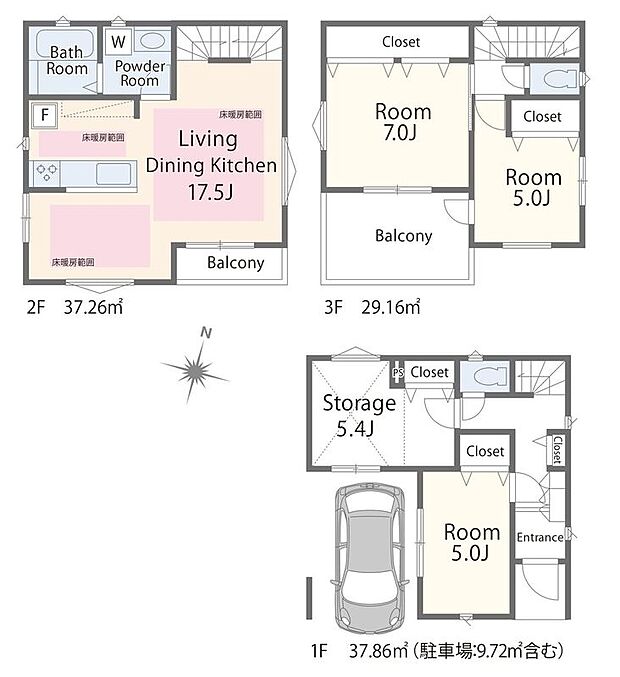 家族が快適に暮らせる3LDK+Sタイプ。充実の居住空間と豊富な収納で、ライフスタイルに合わせた使い方が楽しめます。