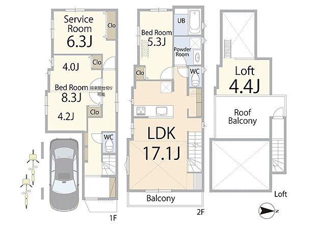 【建物プラン例　（間取り図）】【参考プラン間取り】建物プラン例：建物価格2300万円、建物面積99.91m2