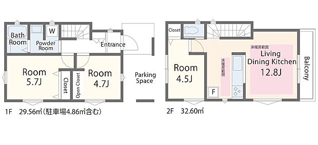 【3LDK】暮らしやすさを重視した2階建てプラン。家族の生活リズムに合わせて使いやすい配置が魅力です。