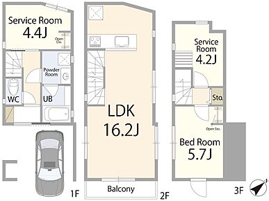 【間取図  家族の時間とプライベートを両立できる3部屋+LDK。  リビングに自然と集まりながらも、それぞれの居場所を大切にできる間取りです。   