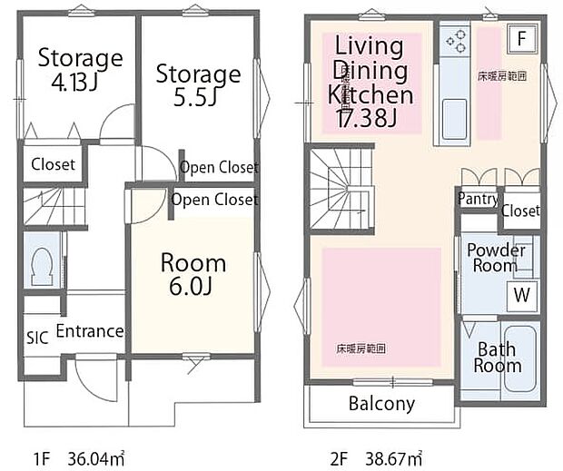 【1LDK+2S】【間取図  暮らしやすさを重視した2階建てプラン。家族の生活リズムに合わせて使いやすい配置が魅力です。  
