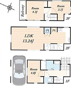 【間取り  家族の時間とプライベートを両立できる3LDK。  リビングに自然と集まりながらも、それぞれの居場所を大切にできる間取りです。 