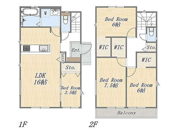 【【参考プラン：1号地】】Plan：4LDK+3WIC+Pantry+カースペース2台
建物参考価格：1903万円
建物面積：97.70m2