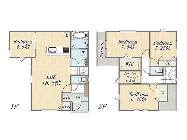 【参考プラン：2号地(1)】Plan：5LDK+SIC+カースペース
建物面積：103m2
建物価格：2003万円