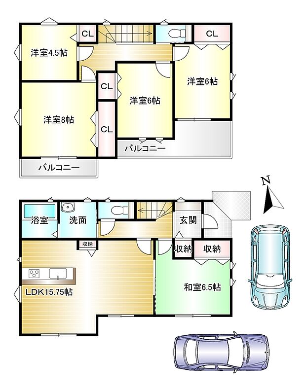 5LDK 土地面積:124.93m2 建物面積:111.79m2 駐車2台可能