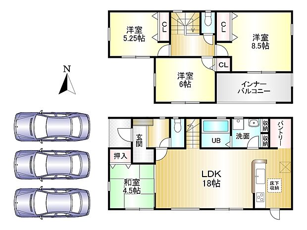 4LDK 土地面積:252.83m2 建物面積:109.30m2 駐車3台可