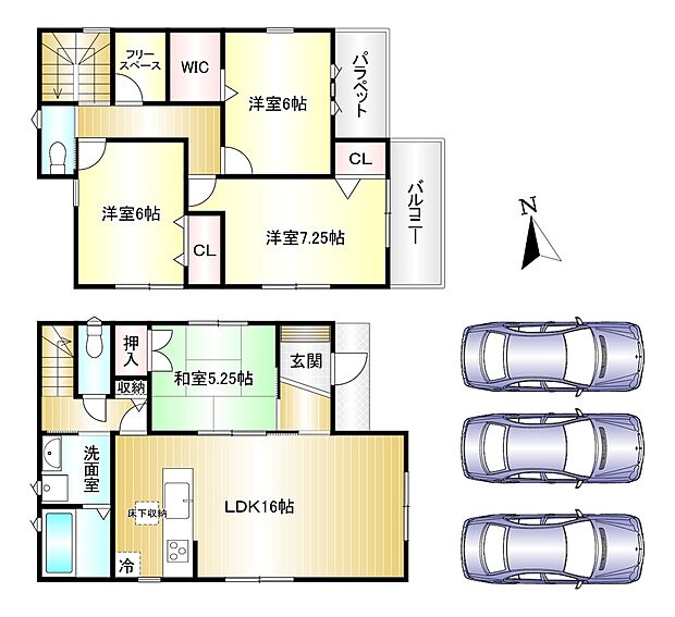 4LDK 土地面積:140.34m2 建物面積:99.63m2 駐車3台可