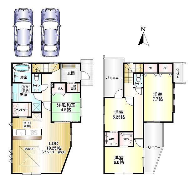 1号棟 4LDK 土地面積:161.07m2 建物面積:108.87m2 駐車スペース2台