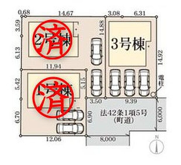 【区画図】
カースペース2台~3台分ございますので、家族分の自転車を駐輪したり、来客用の駐車スペースとしてもお使いいただけます。