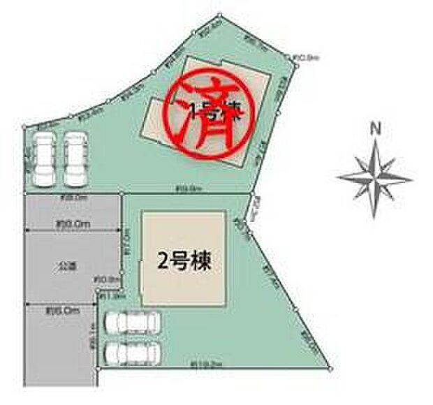 【区画図】
車種により、カースペース2台分ございますので、家族分の自転車を駐輪したり、来客用の駐車スペースとしてもお使いいただけます♪