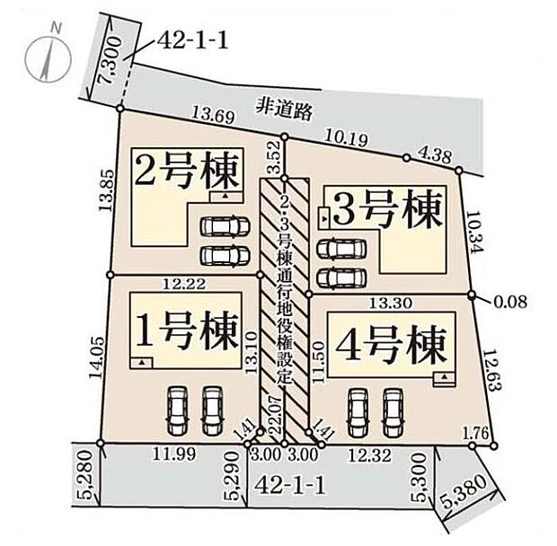 【区画図】
カースペース２台分ございますので、家族分の自転車を駐輪したり、来客用の駐車スペースとしてもお使いいただけます♪空いたスペースには、花や緑で彩るガーデニングもオススメです♪