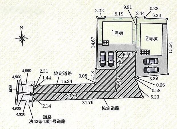 【区画図】
住環境良好な人気の低層住居専用地域に立地しております♪カースペースは2台分ございます♪