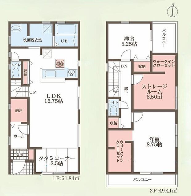 (2号棟)、2LDK+2S、土地面積105.18m2、建物面積101.25m2