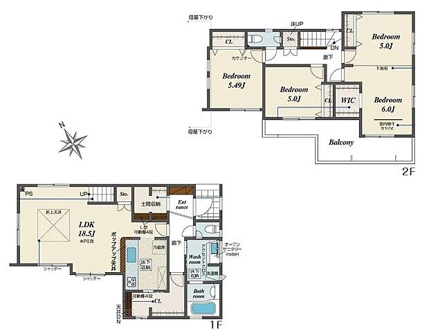 (1号棟)、3LDK、土地面積175.81m2、建物面積107.85m2