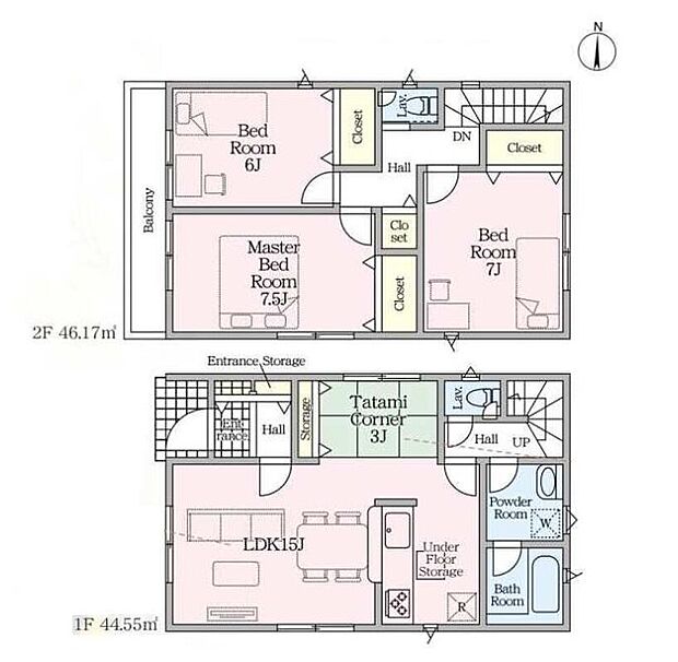 (1号棟)、3LDK、土地面積101.09m2、建物面積90.72m2