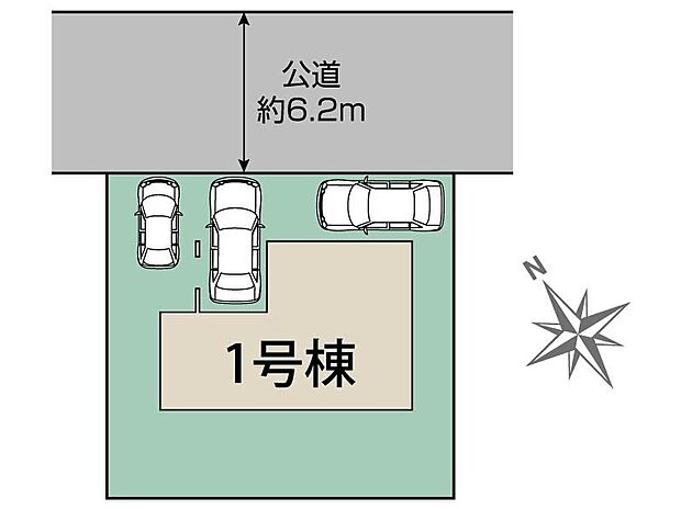【全体区画図】カースペースは3台可能♪（車種による）
広い庭では家庭菜園やガーデニングも楽しめ、生活にゆとりと潤いをプラス♪