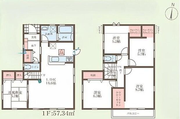 【4LDK】〇５LDKの間取りはリビング１８帖越えに和室も完備♪
〇居室３部屋にうれしいウォークインクローゼット♪
〇全居室収納完備