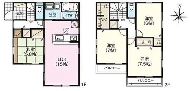 【4LDK】●リビング横には、玄関から直接入れる和室を完備☆
●２階の広々WIC♪廊下の物入など「使うところにしまえる」を設計♪
●2階は全居室6帖以上あり、ゆとりの広さ♪