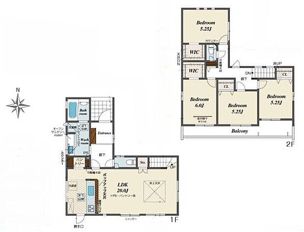 【4LDK】◇20帖広々ＬＤＫ♪可動棚付きパントリー＆収納スペース付き♪
◇ご家族のコミュニケーションがさりげなく深まるリビングイン階段♪
◇バルコニーは、3居室から出られます♪