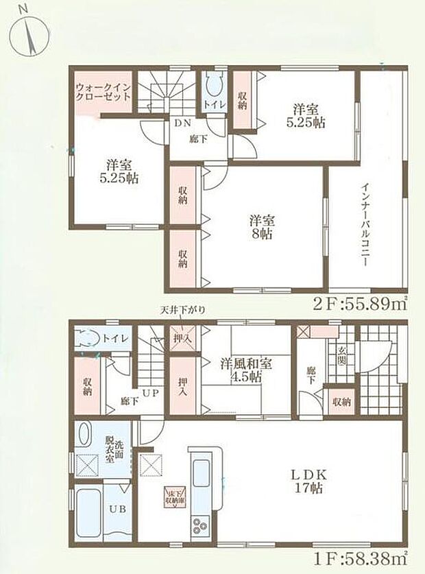 【4LDK】◇家族のコミュニケーションを重視した対面式キッチン・リビングイン階段プランです♪
◇リビング隣に、ホッと足を伸ばして寛げる「和室」付き♪
◇お洗濯物を干す＆趣味のスペースに！広々インナーバルコニー♪