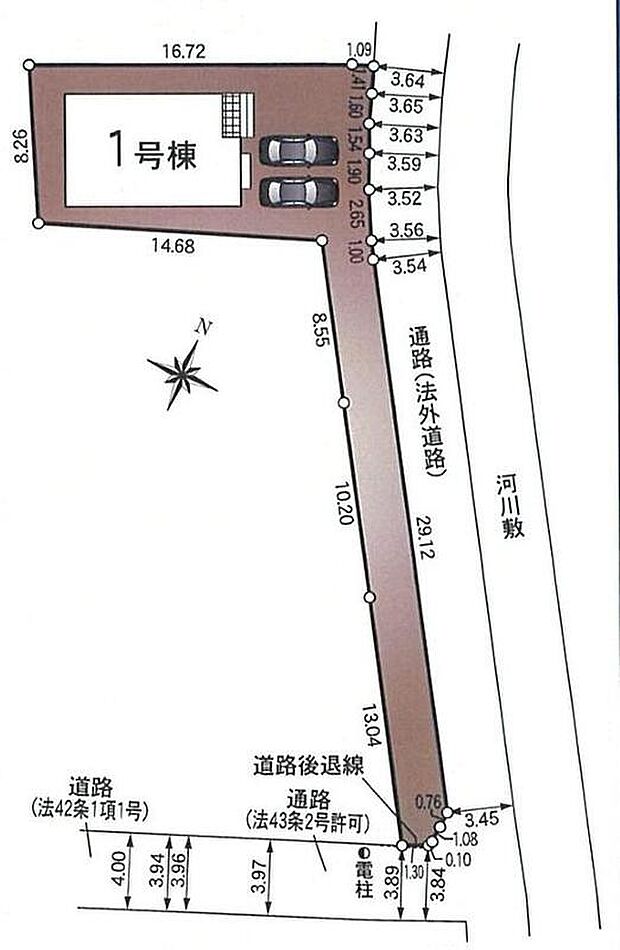 【全体区画図】カースペース２台分ございますので、家族分の自転車を駐輪したり、来客用の駐車スペースとしてもお使いいただけます♪