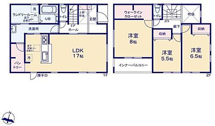 ○まとめ買いしても置き場所の心配無し♪広々キッチンパントリー♪
○増えがちな衣類やバッグなどを効率よく収納できます♪８帖洋室にウォークインクローゼット♪
○急な雨にも安心なインナーバルコニー♪ 