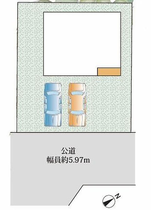 【全体区画図】カースペース2台分ご用意ございます(車種によります)♪ご家族分の自転車を駐輪したり、お客様用の駐車スペースとしてもお使いいただけます♪