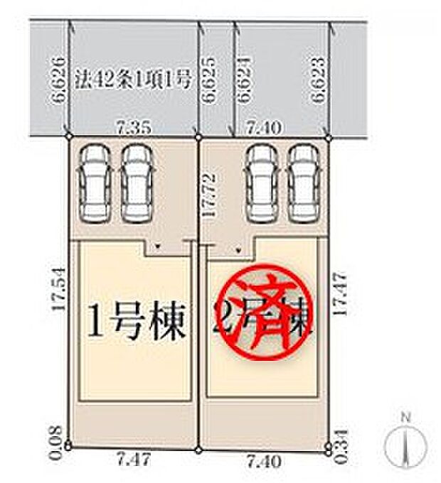 【全体区画図】カースペース2台分＋駐輪スペースもございますので、家族分の自転車を駐輪したり、来客用の駐車スペースとしてもお使いいただけます♪