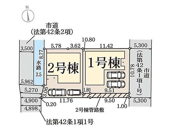 【全体区画図】カースペース2台分ご用意ございますので、ご家族分の自転車を駐輪したり、ご来客用の駐車スペースとしてもお使いいただけます♪