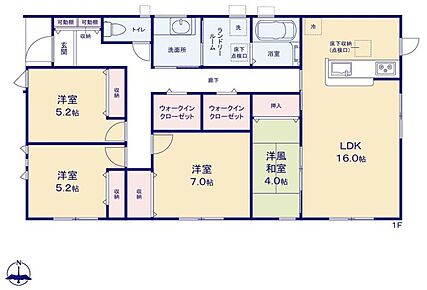 ○平屋のお住まい♪
○LDK隣りに、寛ぐにも最適な洋風和室付き♪
○１階廊下に2つのウオークインクローゼット！洋服や小物類などだけでなく、スーツケースなどの大きな物も、たっぷり収納可能です♪ 