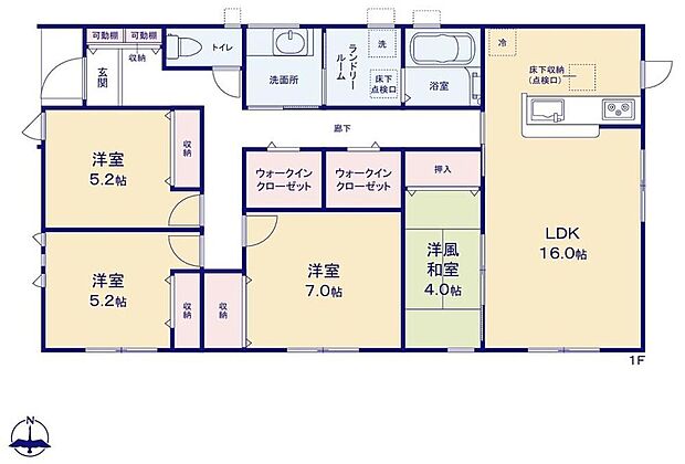 【4LDK】○平屋のお住まい♪
○LDK隣りに、寛ぐにも最適な洋風和室付き♪
○１階廊下に2つのウオークインクローゼット！洋服や小物類などだけでなく、スーツケースなどの大きな物も、たっぷり収納可能です♪
