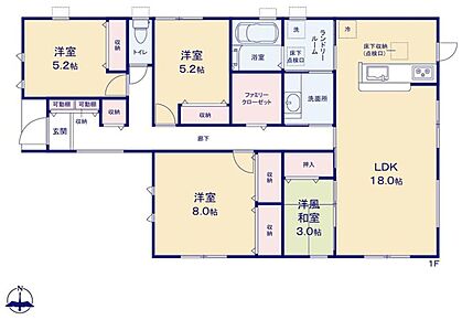 ○平屋のお住まい♪
○対面キッチンからはLDK全体を見渡せます♪洋風和室があり急なご来客時も安心です♪
○全居室に収納付き♪廊下に広々ファミリークローゼット♪お部屋を広くお使いいただけます♪ 