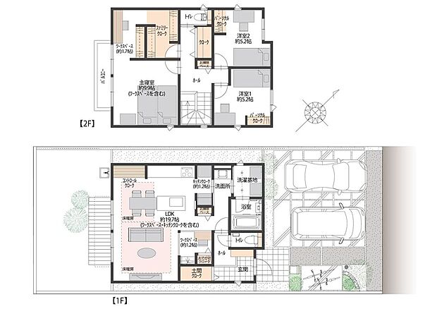 【3LDK】6号地のLDKは約19.7帖（ワークスペース・キッチンクローク含む）です。子ども部屋を確保しやすい3LDKの間取りです。収納も充実しており、常に片付いた状態をキープできます。