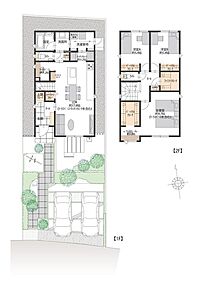 駐車2台可能で来客時も安心。2面採光のLDKは明るく開放的で、カウンターキッチンが家族の会話を育みます。主寝室には大容量のパーソナルクロークを備え、収納も豊富な設計です。 