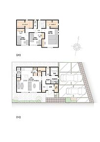 南向きリビングに、使い勝手の良いセパレートキッチンと約1.2帖のキッチンクロークを配置。1階ホールにはおでかけクロークとお掃除ベース、2階にはファミリークロークを備えた収納充実の間取りです。 