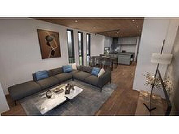 【【LDK/B号棟】】完成イメージパース
・LDK 約20.5帖
・ガス式床暖房２面
※完成イメージ