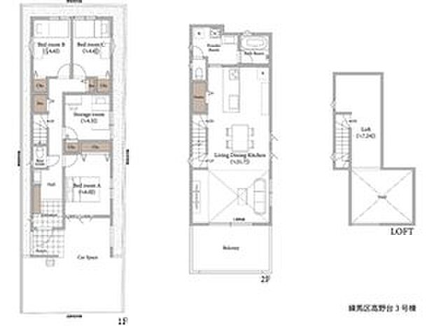 【建物プラン例(PlanC)】4LDK、土地価格7480万円、土地面積102.41m2、建物価格2000万円、建物面積104.89m2