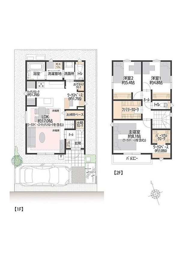 【3LDK】■11号地間取図　
11号地のLDKには、スムーズな動線を実現するキッチンがございます。また収納スペースも豊富で、土間クローク、キッチンクローク、ファミリークロークなど、用途別にしまい分けられます。