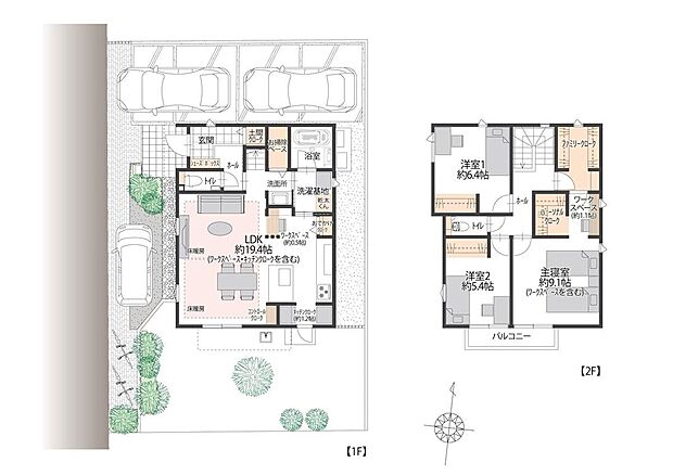 【3LDK】■8号地間取図　
南向きリビングに使い勝手の良いセパレートキッチンと約1.2帖のキッチンクロークを配置。1階にはおでかけクロークとお掃除ベース、2階にはファミリークロークを備えた収納充実の間取りです。