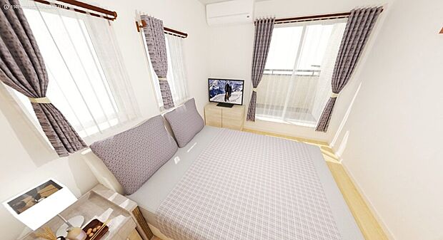 【完成予想内観イメージパース】
床暖房や食器洗浄機、浴室暖房乾燥機など設備仕様が充実！
※実際の完成予想と異なる場合があります。家具はイメージとして設置されたものになります。