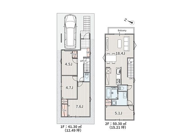 【１号区参考間取りプラン】
参考間取りプランはカースペース付き4LDKのゆとりある間取り間取りプラン！