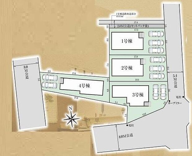 １号棟　３，５００万円
２号棟　３，５１０万円
３号棟　３，８４０万円
４号棟　３，２４０万円