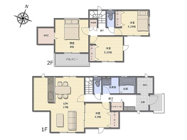 (1号棟)、価格3380万円、4LDK、土地面積197.45m2、建物面積107.65m2